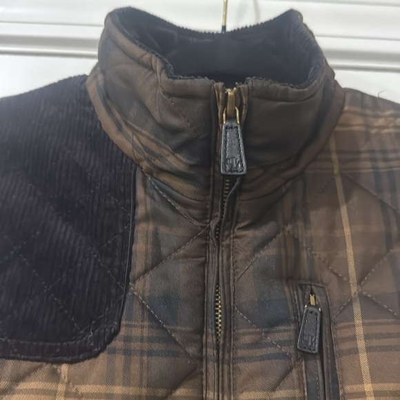 Lauren Ralph Lauren Brown Plaid Quilted Vest with Corduroy Accents | Siz… - Picture 2 of 8